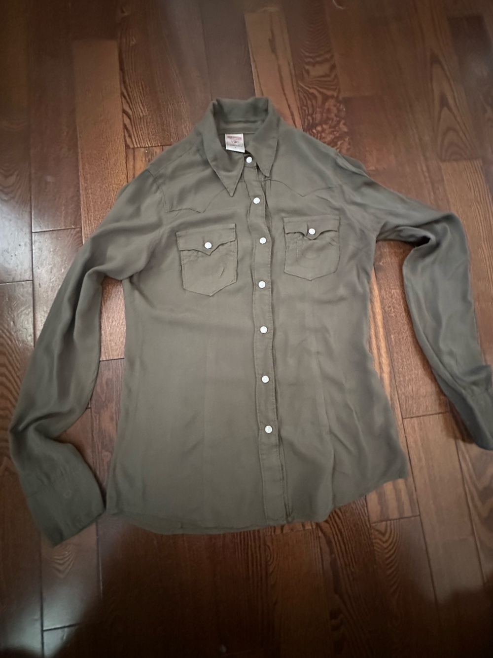 True Religion Olive Green Women's Button-Front Blouse